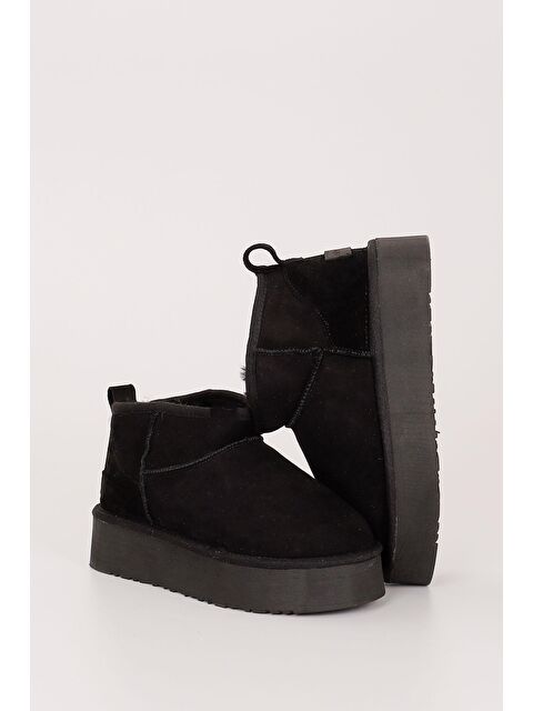 GÖNDERİ(R) SİYAH  Hakiki Post Mini Platform Taban Kadın Kürklü Bot 34021 - S000067957-19351