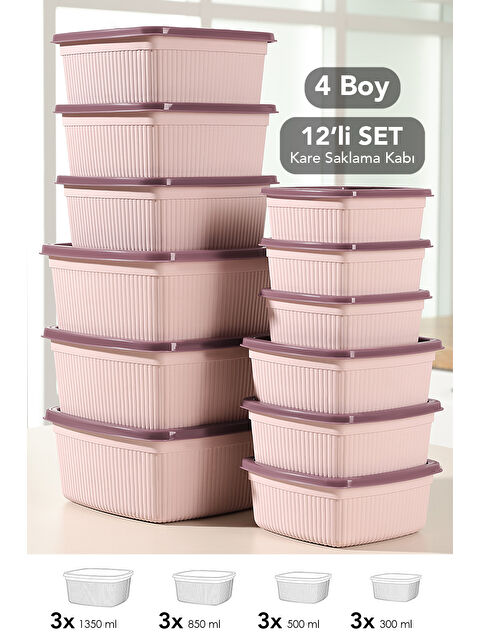 Meleni Home 12'li Çizgili Kare Gıda Saklama Kabı Seti