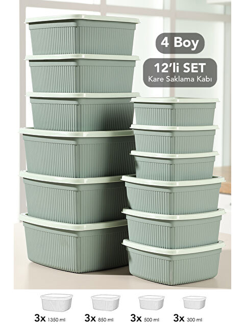 Meleni Home 12'li Çizgili Kare Gıda Saklama Kabı Seti