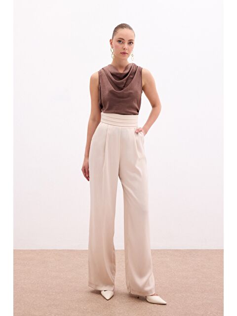 SATEEN Cepli Salaş Saten Pantolon - Bej - S000323797-19928