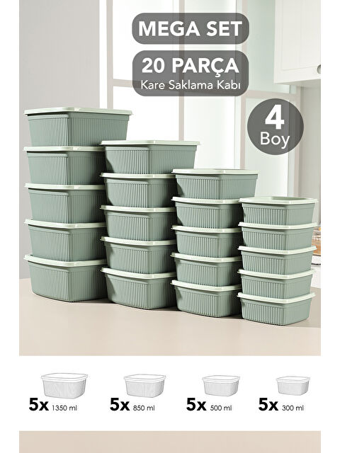 Meleni Home 20'li Çizgili Kare Gıda Saklama Kabı Seti
