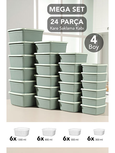Meleni Home 24'lü Çizgili Kare Gıda Saklama Kabı Seti