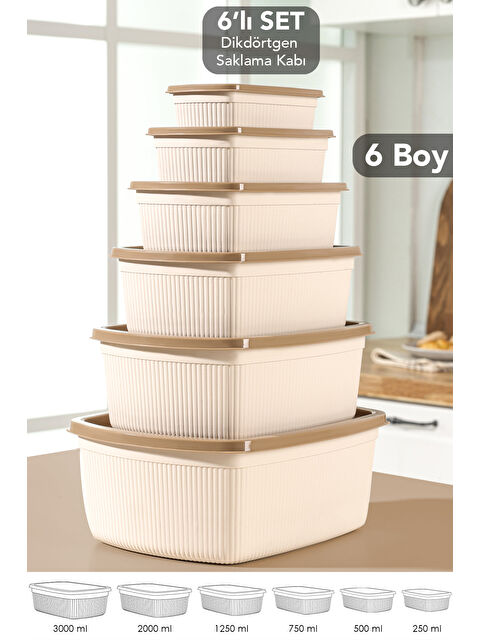 Meleni Home 6'lı Çizgili Dikdörtgen Gıda Saklama Kabı Seti