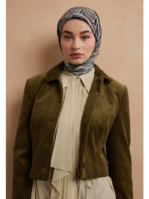 Fresh Scarfs Etnıc Floral Desen Pamuk İpek Eşarp İndigo