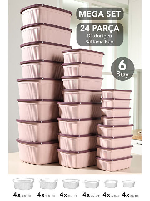 Meleni Home 24'lü Çizgili Dikdörtgen Gıda Saklama Kabı Seti