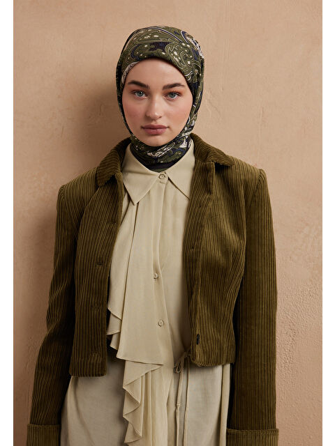Fresh Scarfs Sıara Desen Pamuk İpek Eşarp Askeri Yeşil