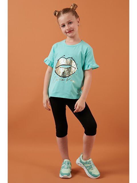 Lela Pamuklu Baskılı Kolları Fırfırlı Bisiklet Yaka T Shirt 6211019 - S000001489-18194