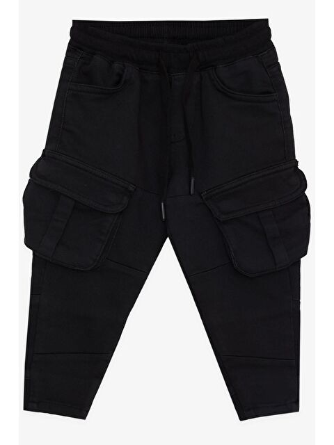Breeze Erkek Çocuk Pantolon Kargo Cepli Beli Lastikli Siyah (3-7 Yaş) - S000068366-19351