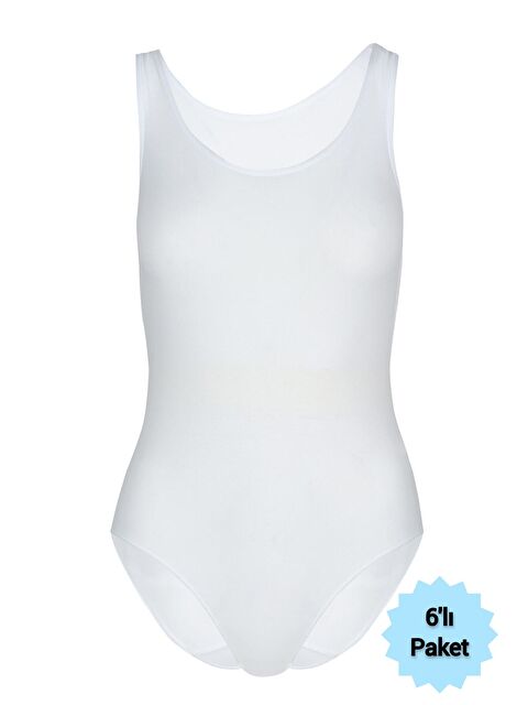 Tutku 6'lı Kadın Beyaz Pamuklu Çıtçıtlı Kalın Askılı Kancalı Atlet - S000217595-20063