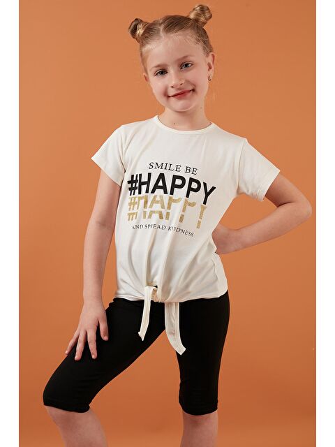 Lela Pamuklu Baskılı Bağlama Detaylı Bisiklet Yaka T Shirt 6211018 - S000001470-19965