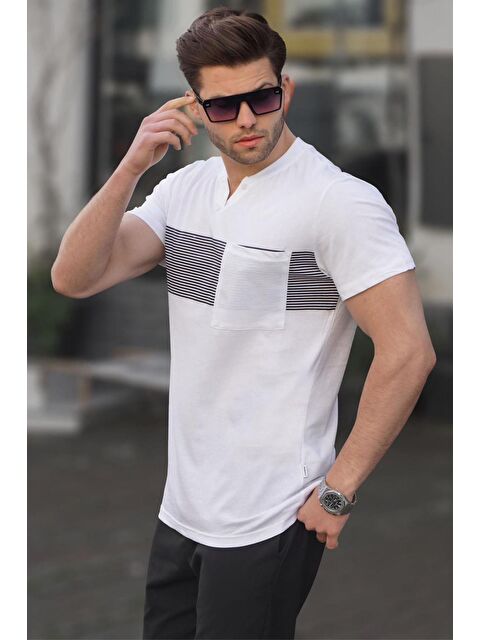 Madmext Beyaz Cep Detaylı Regular Fit Erkek %100 Pamuk Tişört 6094 - S000015934-20063