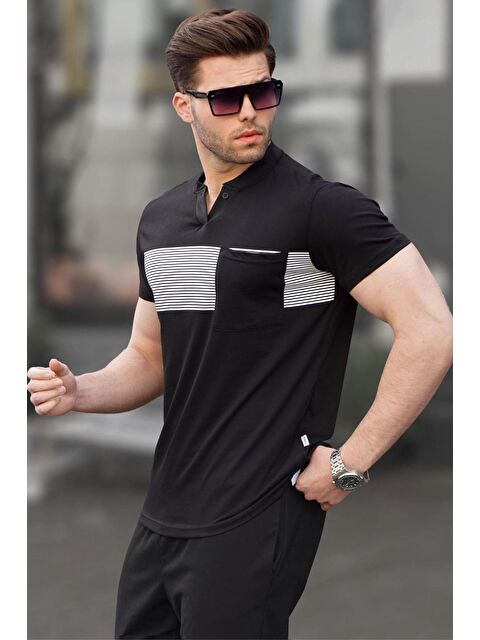 Madmext Siyah Cep Detaylı Regular Fit Erkek %100 Pamuk Tişört 6094 - S000015934-19351