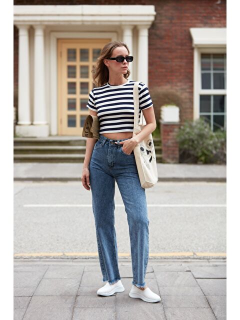 Fullamoda Yüksek Bel Paçası Püsküllü Palazzo Jean - S000380799-17234