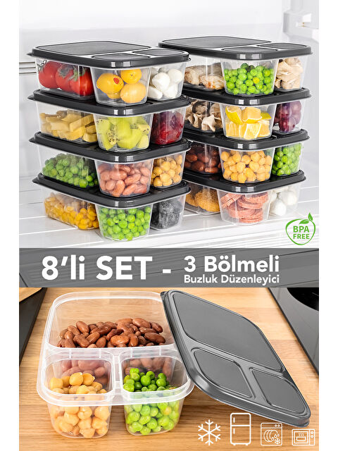 Meleni Home 8'li Dikdörtgen 3 Bölmeli Saklama Kabı