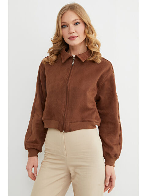 Fullamoda Fermuarlı Polo Yaka Süet Bomber Ceket - S000487657-19413