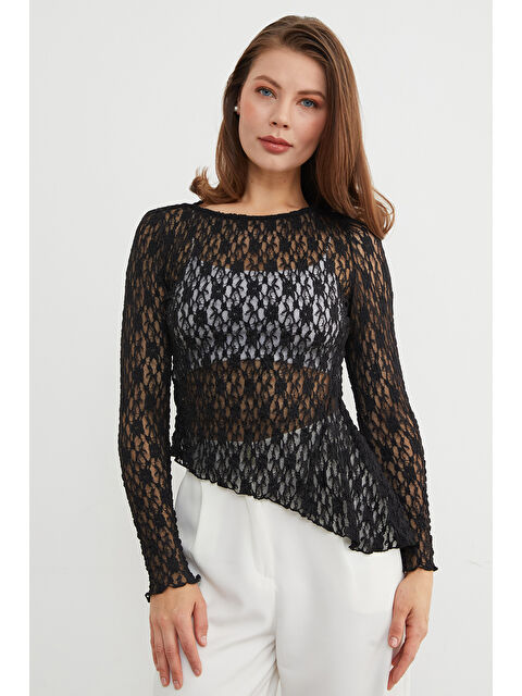 Fullamoda Elastanlı Asimetrik Dantel Bluz - S000455066-19351