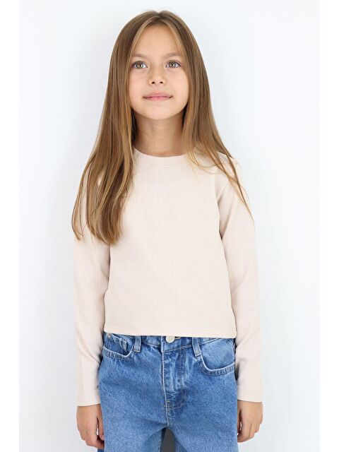 Breeze Kız Çocuk Uzun Kollu Tişört Kemer Boy Basic Bej (9-14 Yaş) - S000355904-19928