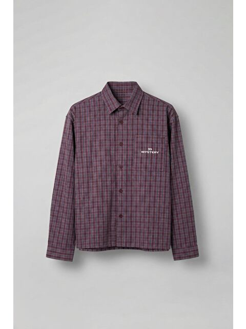 Abluka Online Erkek Boxy Fit Oversize Ekose Uzun Kollu Gömlek Bordo - S000491653-19951