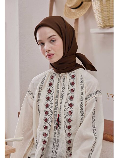 Fresh Scarfs Pamuk İpek Eşarp Çikolata Kahve