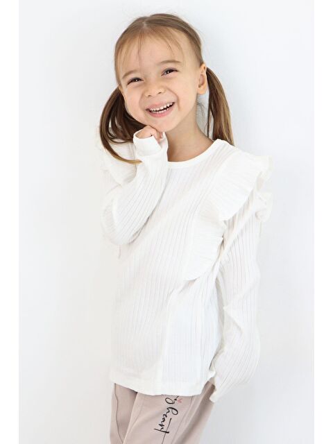 Breeze Kız Çocuk Uzun Kollu Tişört Fırfırlı Ekru (2-3 Yaş) - S000377907-19965