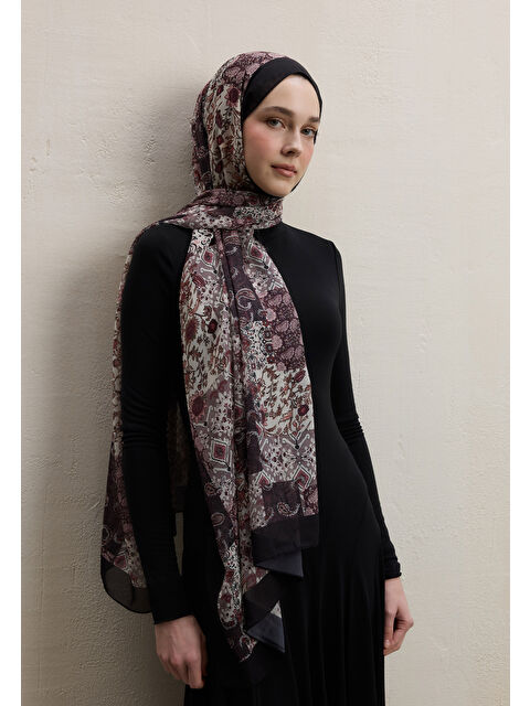 Fresh Scarfs Ethnıc Fıgure Desen İpek Krep Şal Gülkurusu