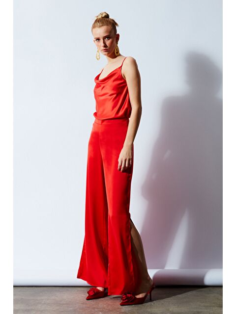 SATEEN Yırtmaç Detaylı Saten Pantolon - Oranj - S000323716-20013