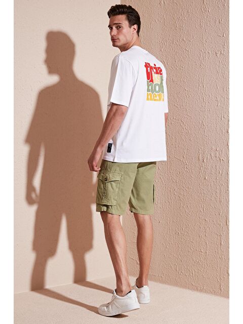 Buratti %100 Pamuk Sırt Baskılı Oversize Bisiklet Yaka Tişört 5902636 - S000008505-20063