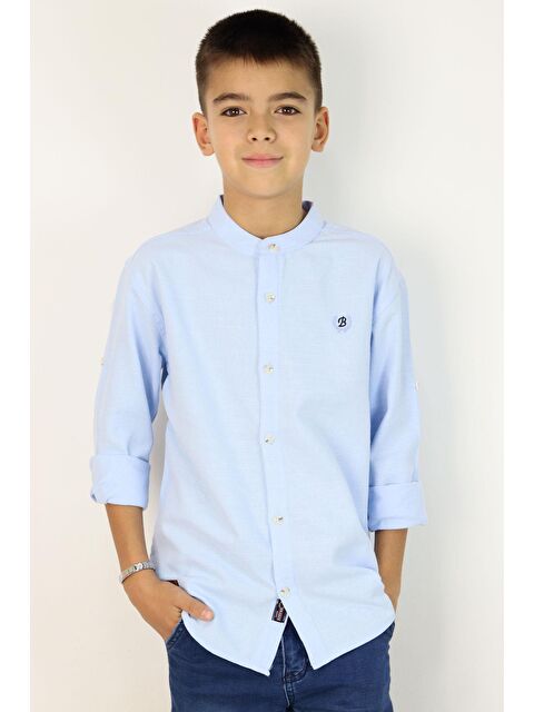 Breeze Erkek Çocuk Gömlek Harf Nakışlı Düğmeli Açık Mavi (8-12 Yaş) - S000294515-17437
