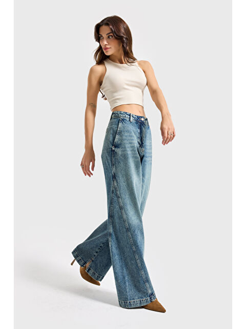 It's Basic Kadın Jean Rengi 4w5-31 Barrel Fit Bol Kesim İç Boy 83cm %100 Pamuk Denim Jean - S000410614-17234