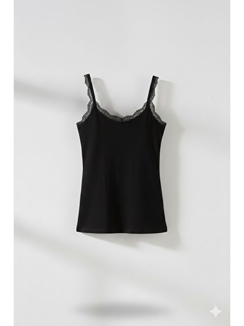 C&City C11411 Kadın Modal Pamuk Dantelli Atlet Siyah - S000222536-19351
