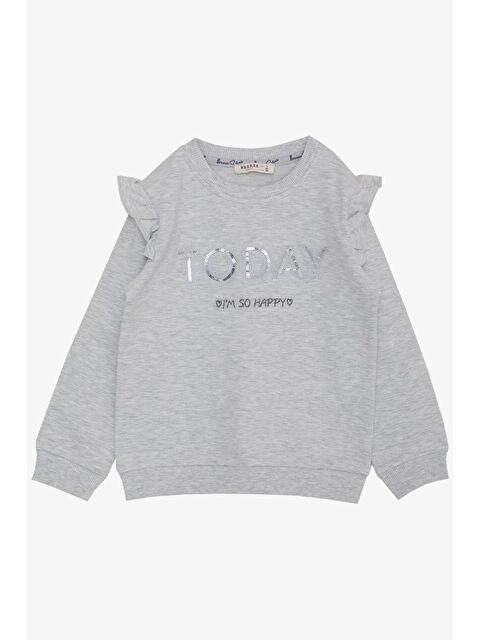 Breeze Kız Çocuk Sweatshirt Pullu Simli Yazı Baskılı Açık Gri Melanj (3-4 Yaş) - S000068926-17308
