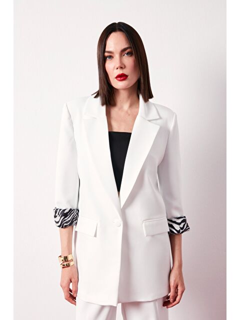 SATEEN Zebra Astarlı Uzun Ceket - Ekru - S000323757-19965