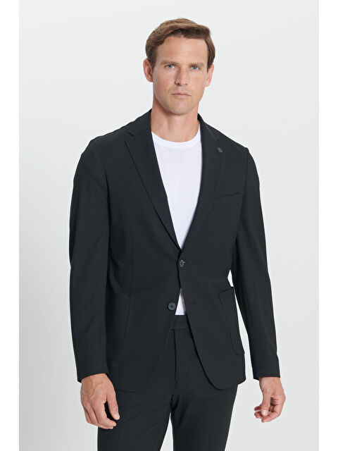 Altınyıldız Classics Erkek Siyah Slim Fit Dar Kesim Mono Yaka Yünlü Takım Elbise