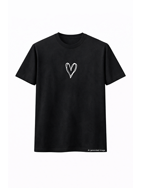 Jane's Unisex Bisiklet Yaka Baskılı Oversize T-Shirt - Siyah - S000528644-19351