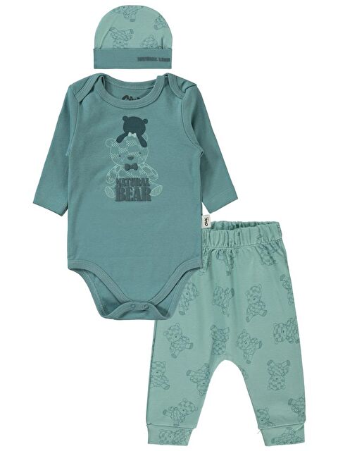 Civil Baby Natural Bear Baskılı 3'lü 6-18 Takım - Yeşil 12-18 Ay - S000316826-20019