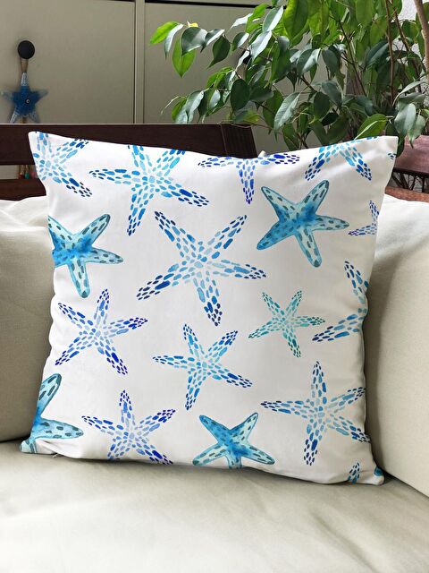 Evmila Kadife Doku Çift Taraf Baskılı Deniz Yıldızı Desen 43x43 cm Tekli Kırlent Kılıfı - S000022033-23173