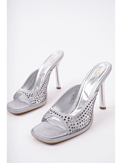 Muggo PUJA Küt Burun İnce Topuklu Taşlı Kadın Topuklu Terlik - S000350821-18105