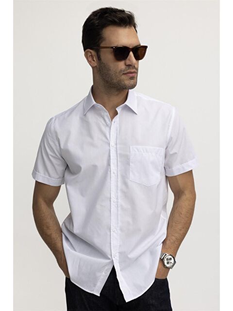 TUDORS Tudors Klasik Fit Kısa Kol Düz Kravatlık Kolay Ütülenebilir Erkek Gömlek - S000018557-20063