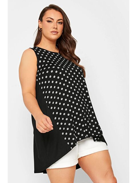 Stil Diva Büyük Beden Sıfır Kol Bisiklet Yaka Puantiye Desenli Bluz 302251 - S000064996-19351