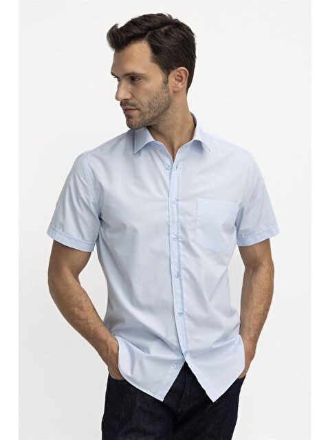 TUDORS Tudors Klasik Fit Kısa Kol Düz Kravatlık Kolay Ütülenebilir Erkek Gömlek