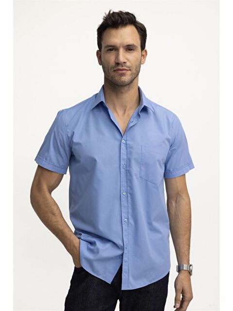 TUDORS Tudors Klasik Fit Kısa Kol Düz Kravatlık Kolay Ütülenebilir Erkek Gömlek