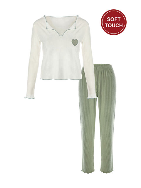 Koza İç Giyim Kadın Soft Touch Fitilli Uzun Kollu Pijama Takımı - S000449086-6348