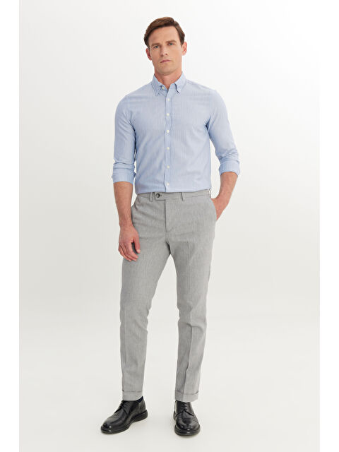 Altınyıldız Classics Erkek Gri Pamuklu Slim Fit Dar Kesim Yan Cepli Diagonal Desenli Casual Pantolon