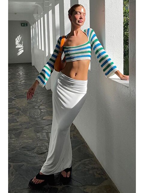 Madmext Beyaz Basic Yırtmaç Detaylı Kadın Uzun Etek Mg1650 - S000030354-20063