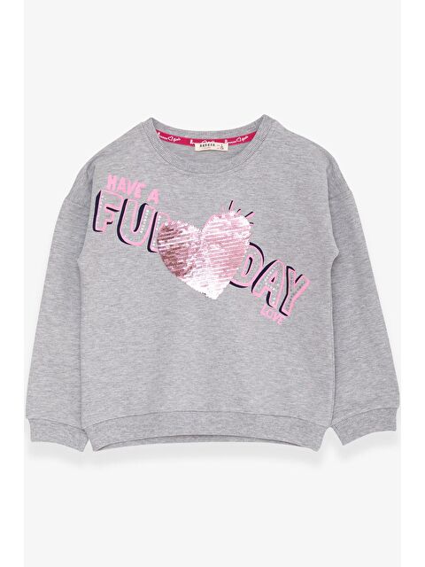 Breeze Kız Çocuk Sweatshirt Pullu Yazı Baskılı Açık Gri Melanj (4-5 Yaş) - S000022521-17308