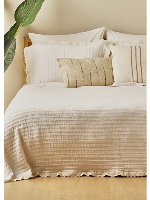 Bella Maison %100 Pamuk Vintage Çift Kişilik Yatak Örtüsü Seti Krem