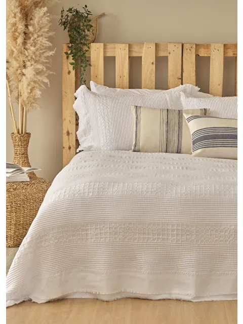 Bella Maison Marine %100 Pamuk Tek Kişilik Yatak Örtüsü Seti Beyaz - S000221941-20063