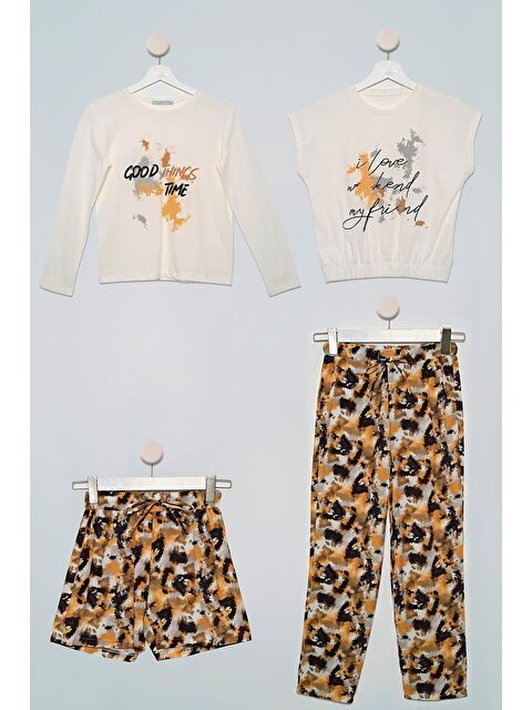 For You Kids 4'Lü Batik Desen Pantolon Şort Siyah Takım - S000022035-19351