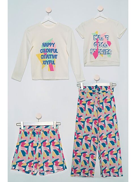 For You Kids 4'Lü Tshirt Bluz Pantolon Şort Sarı Takım - S000022036-20072