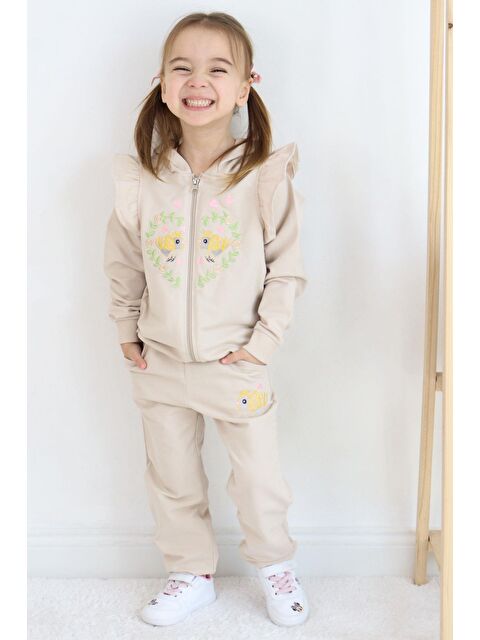 Breeze Kız Bebek Eşofman Takım Çiçek & Kuş Nakışlı Bej (1.5 Yaş) - S000332564-19928